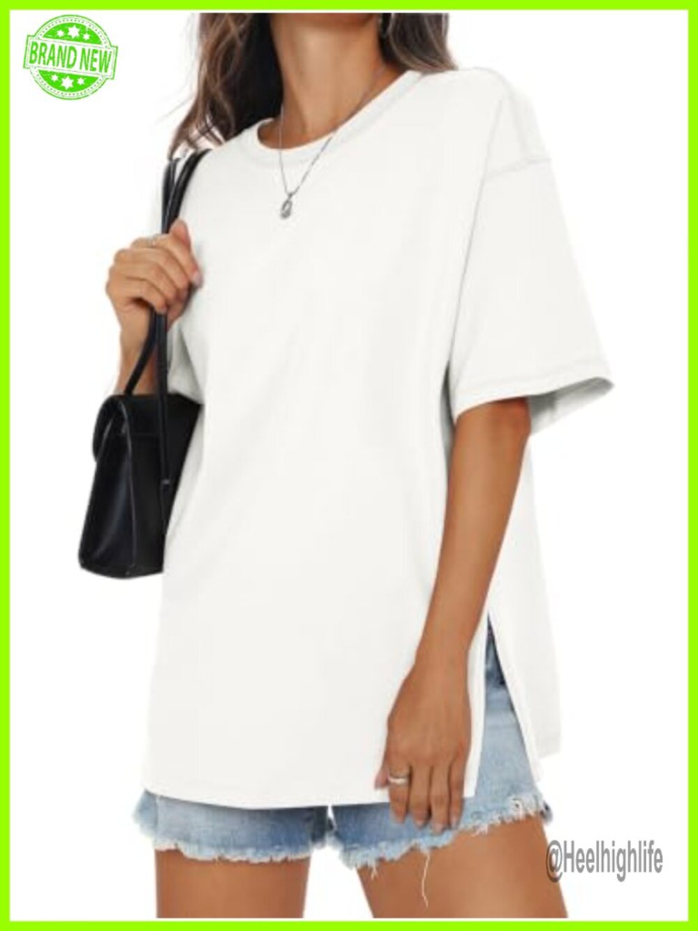 Womens Cotton Oversized T-Shirt Short Sleeve Loose Fit Top Side Splits